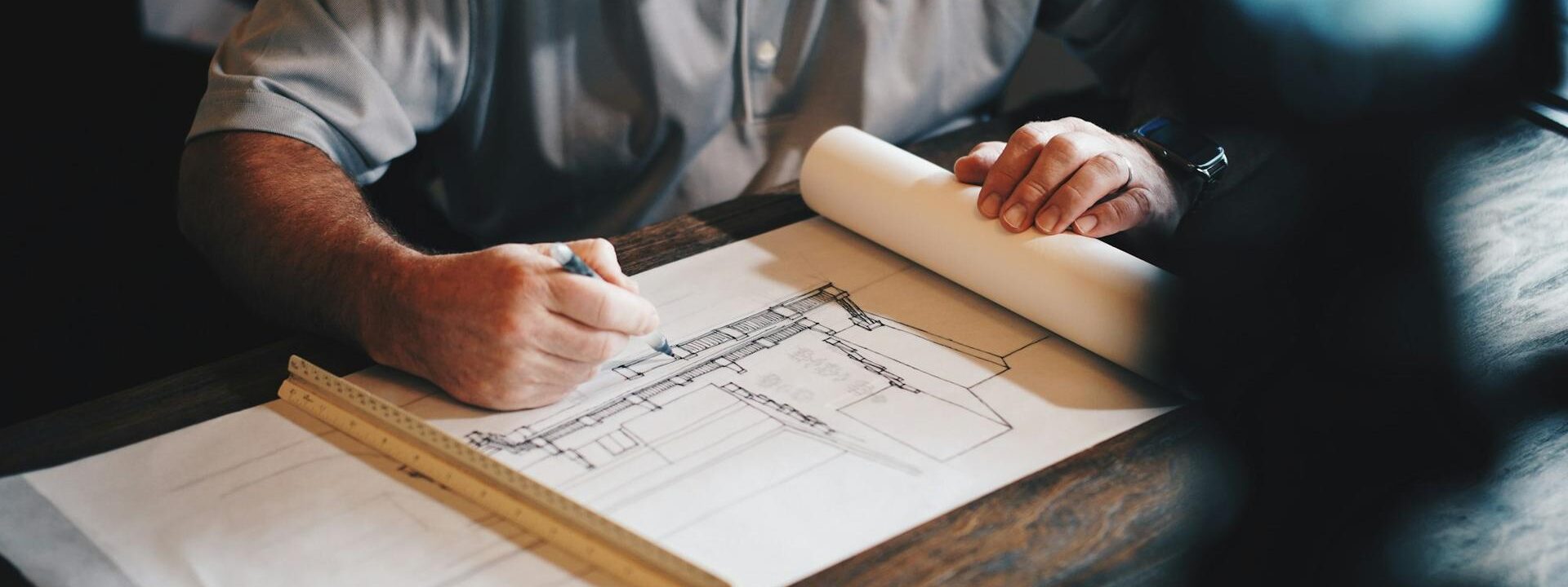 Magicspace architect sketching building plans by hand in Hyderabad